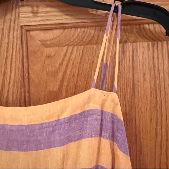 By Anthropologie Grommet Halter Stripe Linen Maxi Dress Lilac & Peach Size Large - Picture 8 of 14